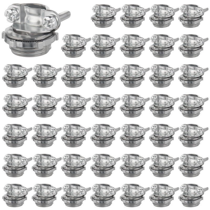WENORA 50 Pack 1/2 inch Clamp Type Cable Connectors, Zinc Alloy Wire Clamps for NM Cables, Electric Wires, Metallic Conduit, Electrical Box - Image 1