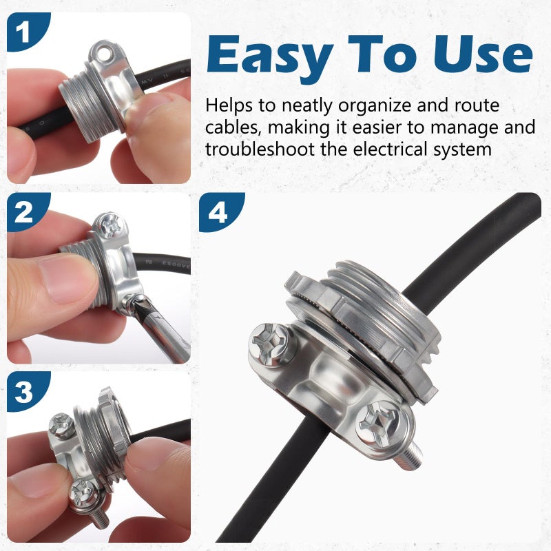 WENORA 50 Pack 1/2 inch Clamp Type Cable Connectors, Zinc Alloy Wire Clamps for NM Cables, Electric Wires, Metallic Conduit, Electrical Box - Image 5