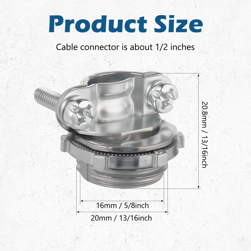 WENORA 50 Pack 1/2 inch Clamp Type Cable Connectors, Zinc Alloy Wire Clamps for NM Cables, Electric Wires, Metallic Conduit, Electrical Box - Image 2