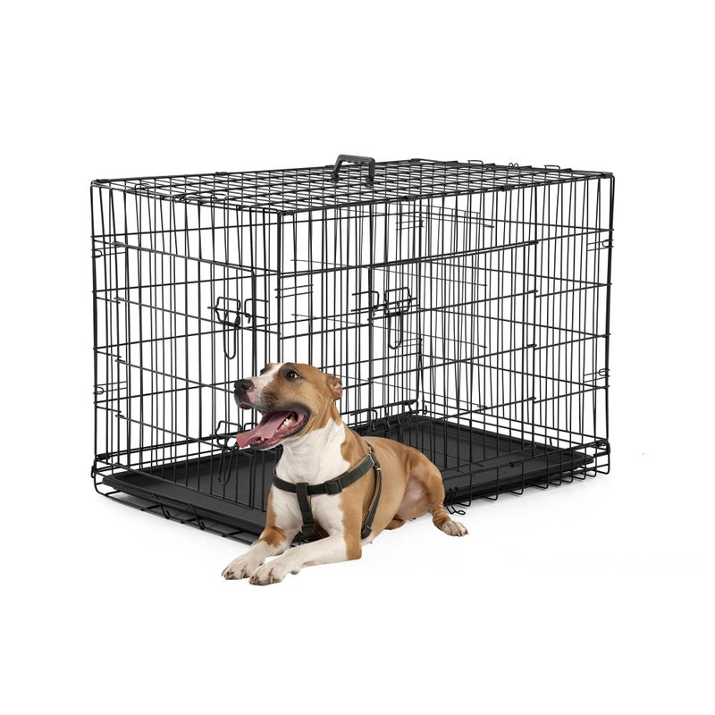 FDW Dog Crate Dog Kennel Cage with Double Door,36 inch Folding Metal Wire Dog Cage with Removable Tray&Divider Panel,Pet Crate for Medium Dogs,Black - Image 1