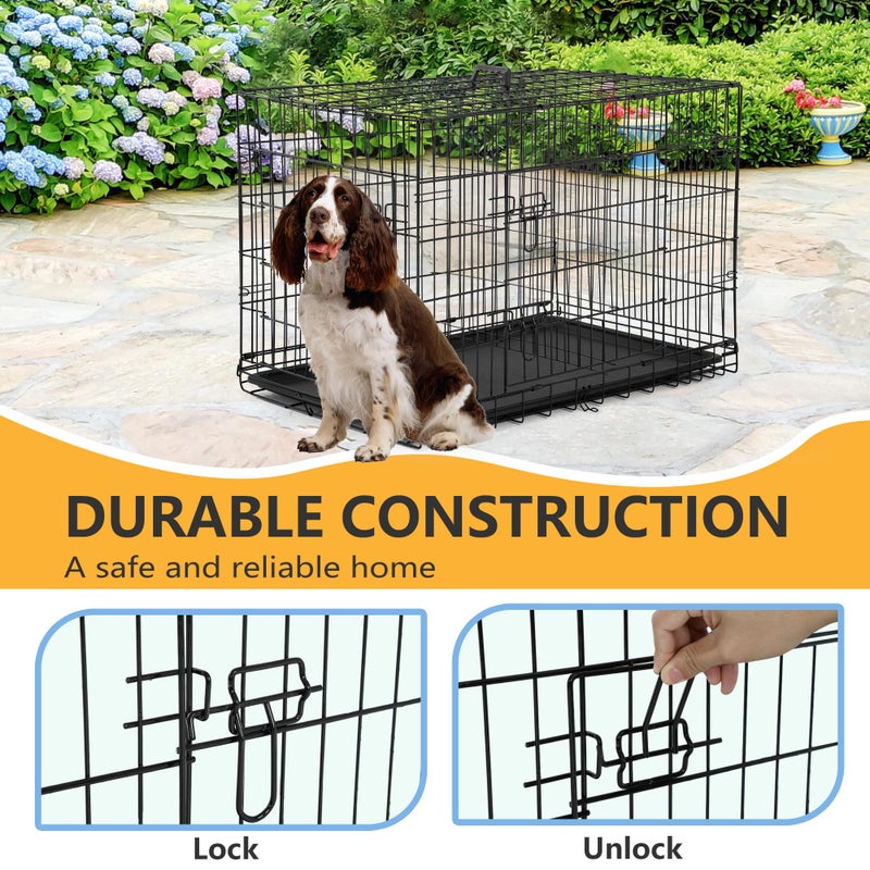 FDW Dog Crate Dog Kennel Cage with Double Door,36 inch Folding Metal Wire Dog Cage with Removable Tray&Divider Panel,Pet Crate for Medium Dogs,Black - Image 3