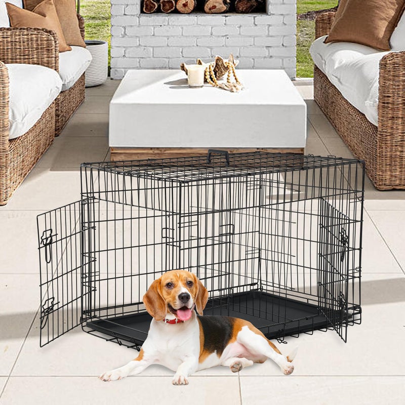 FDW Dog Crate Dog Kennel Cage with Double Door,36 inch Folding Metal Wire Dog Cage with Removable Tray&Divider Panel,Pet Crate for Medium Dogs,Black - Image 2