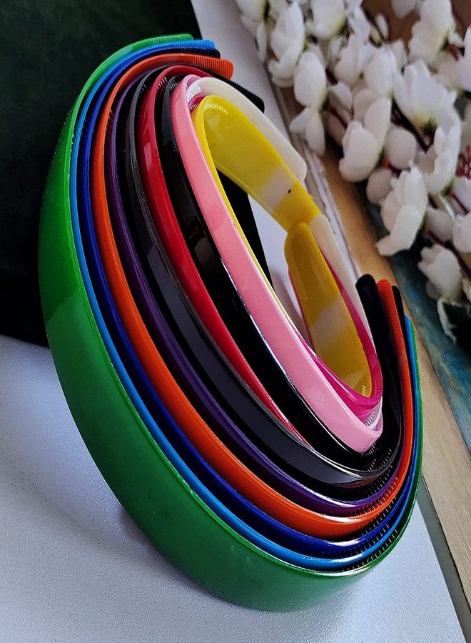 LIVECOOL Set Of 12 Plastic Hair Bands for Girls & women (EXTRA-WIDE, MULTI-COLOUR) headband, Plastic Headband for Girls and Women - Image 5