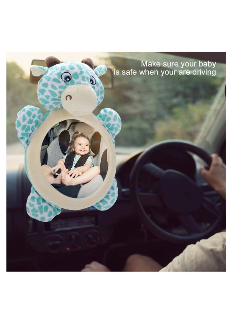 Baby Car Mirror, Shatterproof Rear Facing Backseat Mirror Educational Plush Cartoon Animal Toy on Board Sign Watch Infant in Back Seat While Driving GiftFit to Most Vehicles - Image 2