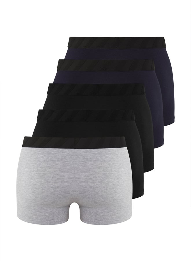 trendyol Navy Blue 5-Pack Basic Flexible Cotton Soft Elastic Boxer - Image 2