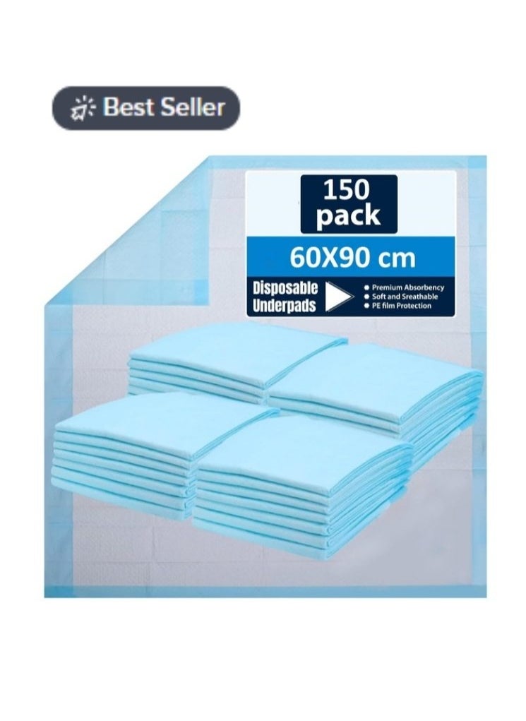 Generic - Disposable Underpads, Absorbent Incontinence Bed, Changing Mat for, Kids, Mothers, Elderly, Pets Underpads, Bed Protection 60x90 Pack of 150 - Image 1