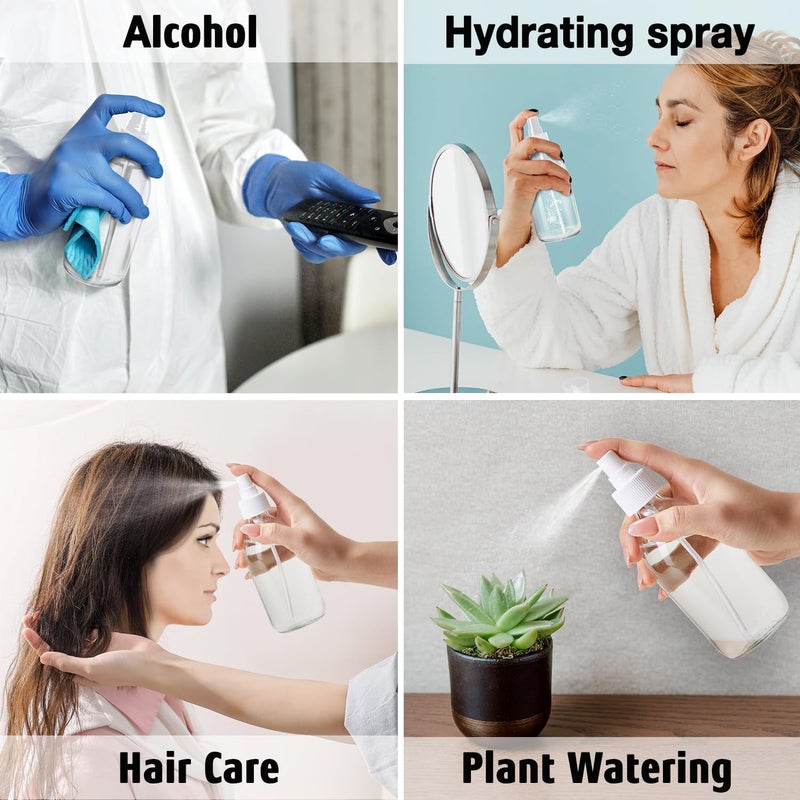 Tecohouse زجاجات رش تيكوهاوس الزجاجية، زجاجات زجاجية صغيرة لمحاليل التنظيف، زجاجات رش للزيوت العطرية، النباتات، مع فوهة متينة، ملصقات، قمع، ماصات - Image 5