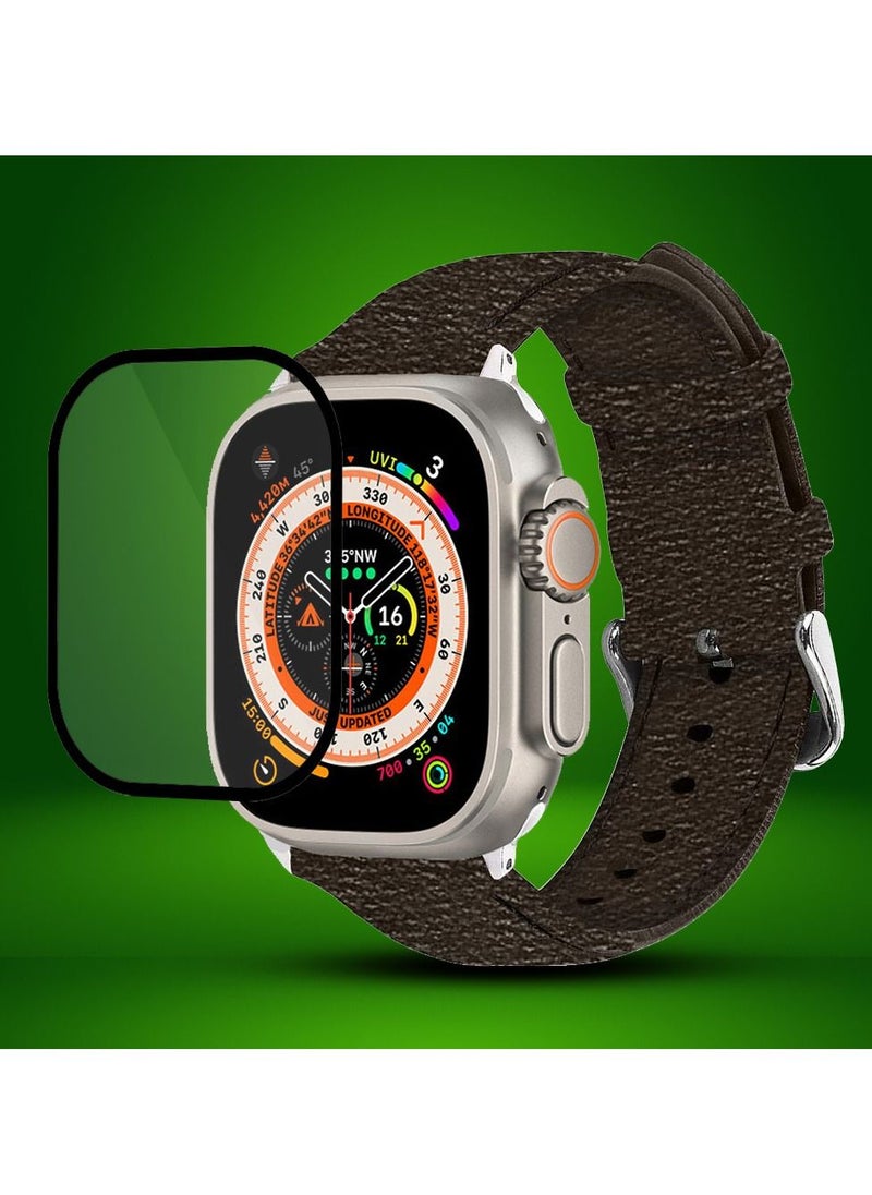 CATANES 2 Packs For Apple Watch Band 49mm Leather Band Buckle Strap Wristband and 3D Screen Protector Choccolaty  - Image 2