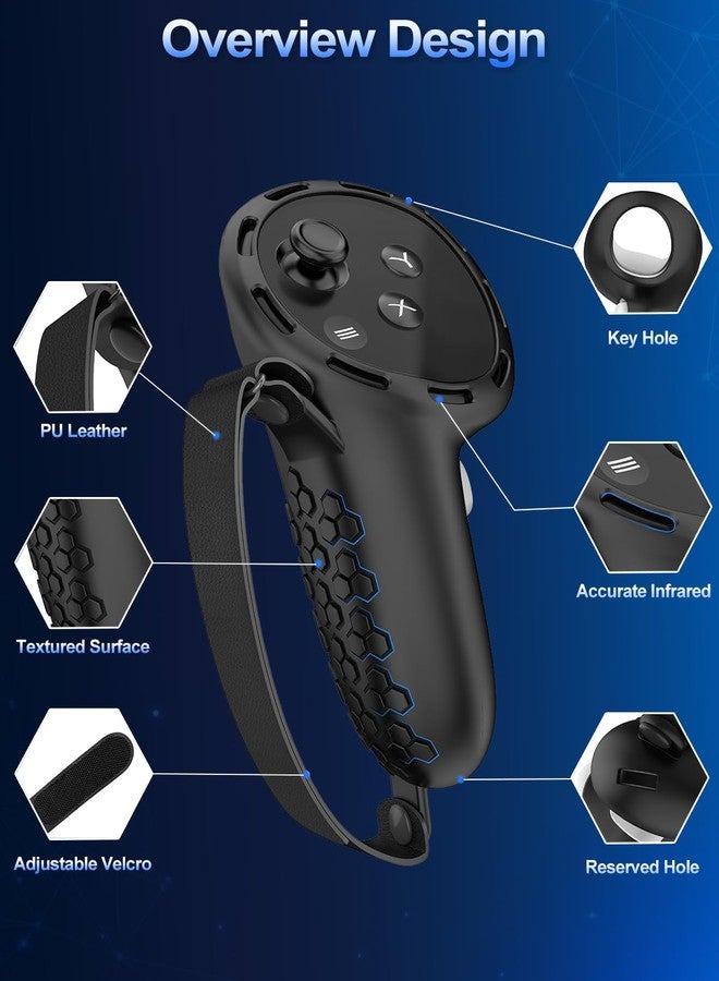 AMZDM Controller Grip for Oculus Meta Quest 3 VR Accessories Grips Cover for VR Touch Controllers Straps Silicone Covers Protector with Non-Slip Thumbstick Covers 1Pair Black - Image 3