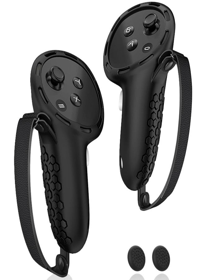 AMZDM Controller Grip for Oculus Meta Quest 3 VR Accessories Grips Cover for VR Touch Controllers Straps Silicone Covers Protector with Non-Slip Thumbstick Covers 1Pair Black - Image 1