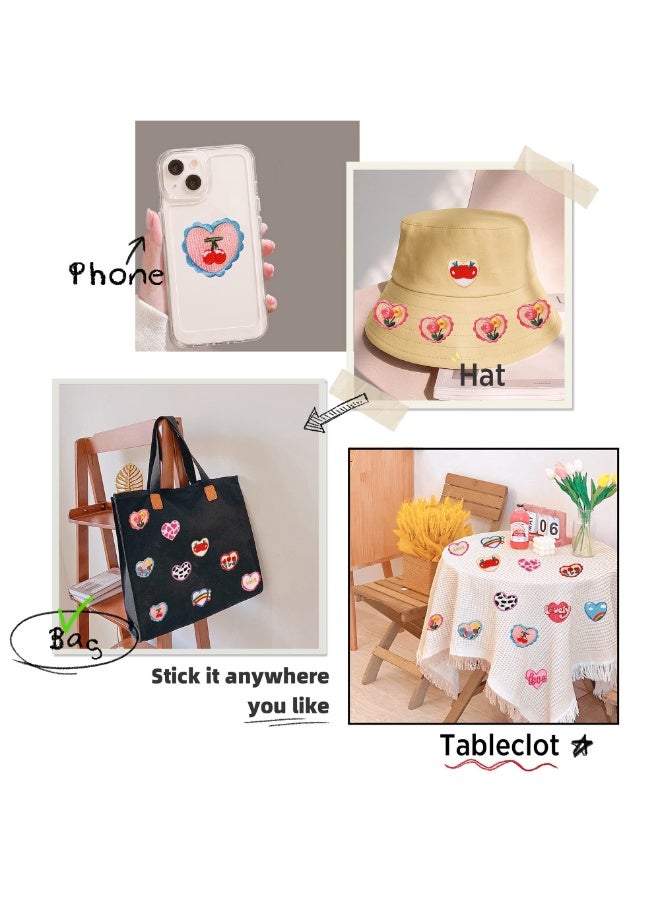 Peachjoy رقع قلوب مطرزة ذاتية اللصق للتزيين، 12 قطعة نمط لطيف من رقع قلوب التطريز، رقع DIY للملابس، رقع على شكل قلب للحقائب والخيام والتي شيرت والجينز والتنانير والسترات والقبعات - Image 3
