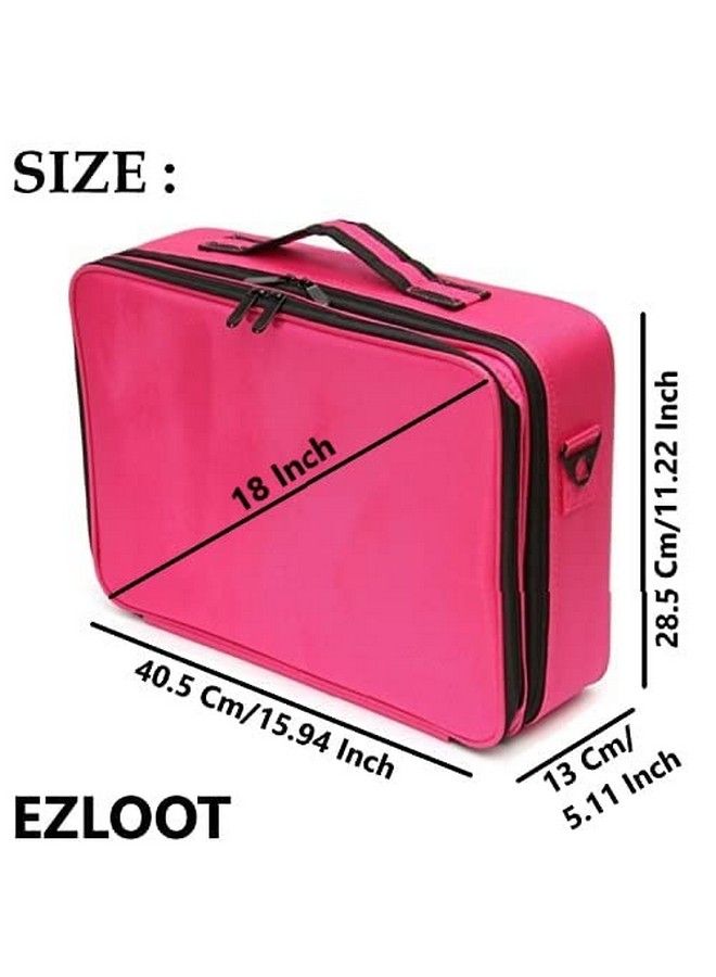 EZLOOT حقيبة مكياج سفر من قماش النايلون مع فواصل قابلة للتعديل للنساء والفتيات وفناني المكياج (وردي 16 بوصة (طبقتين)) - Image 3
