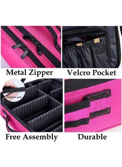 EZLOOT Nylon Fabric Travel Makeup Case With Adjustable Dividers For Women Girls Makeup Artist Cosmetic Storage Bag (Pink 16 Inch(2 Layer))  - Image 4