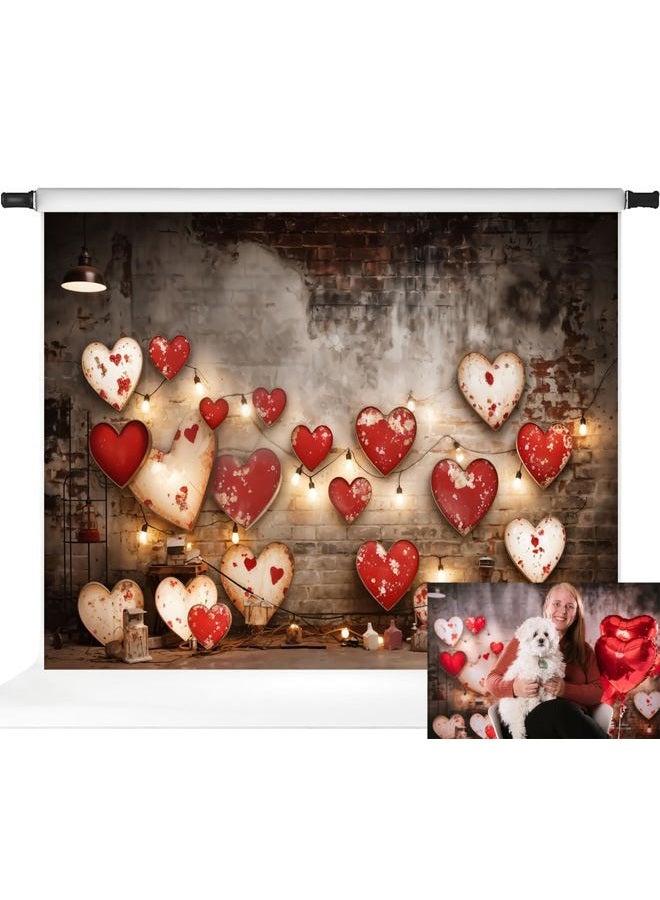 Kate Valentines Backdrops for Photography Valentine's Day Backdrop Red Heart Photo Backdrops Vintage Wall Photo Backdrop, 7x5ft - Image 1