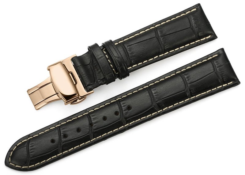 iStrap Leather Watch Band -Alligator Grain Embossed Pattern Calfskin Replacement Strap-Stainless Steel Deployment Buckle with Push Buttons-Bracelet for Men Women-18mm 19mm 20mm 21mm 22mm 24mm - Image 1