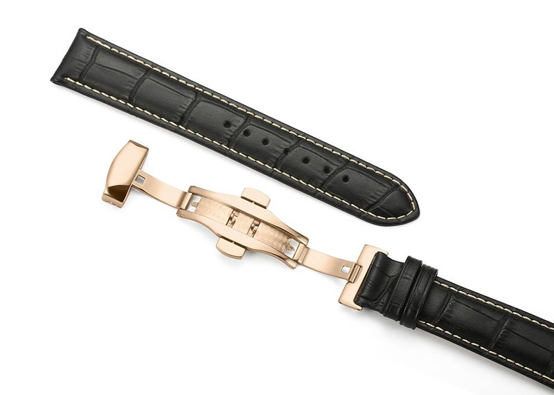 iStrap Leather Watch Band -Alligator Grain Embossed Pattern Calfskin Replacement Strap-Stainless Steel Deployment Buckle with Push Buttons-Bracelet for Men Women-18mm 19mm 20mm 21mm 22mm 24mm - Image 2