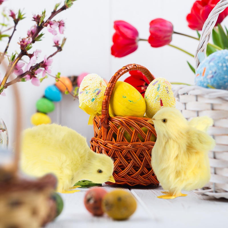 Sinmoe 9 Pcs Spring Easter Chicken Decoration Set 4 Pcs Realistic Plush Little Chick Figurine Fluffy Chicks 4 Pcs Craft Foam Egg 1 Bag Yellow Easter Grass for Photography DIY Crafting Easter Hunt Party - Image 4