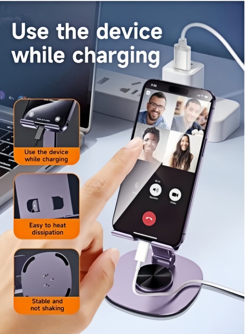 كيفن حامل هاتف معدني مكتبي قابل للطي، حامل موبايل ة دوار بزاوية 360 درجة، حامل جوال محمول، حامل هاتف محمول, للمكتب ارتفاع قابل للتعديل حامل iPhone حامل iPhone قابل للطي لجميع هواتف - Image 3