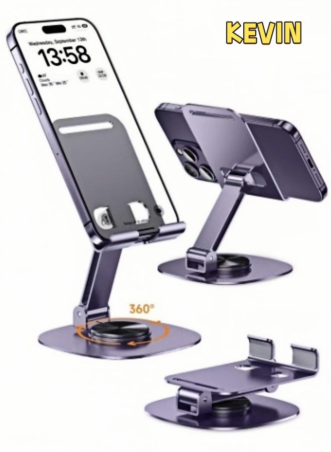 كيفن حامل هاتف معدني مكتبي قابل للطي، حامل موبايل ة دوار بزاوية 360 درجة، حامل جوال محمول، حامل هاتف محمول, للمكتب ارتفاع قابل للتعديل حامل iPhone حامل iPhone قابل للطي لجميع هواتف - Image 1