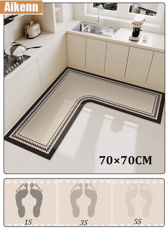 Aikenn Aikenn L-Shape Diatom Mud Floor Mat Kitchen Floor Mats Rugs Cushion Floor Carpet Waterproof Oil Resistant Soft and Absorbent Bath Rugs Non-Slip Quick Drying Floor Bath Tub Mat For Kitchen Floor Office Sink Laundry 70×70CM  - Image 1