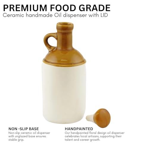KITDECO Ceramic Oil Dispensers, 1L, 1 Piece, Off-White, Brown for Kitchen (Ceramic 1 Dispenser with lid) |100% Food & Microwave Safe|Ideal for Storage of Cooking Oil, Vinegar| Ideal for Gift - Image 5