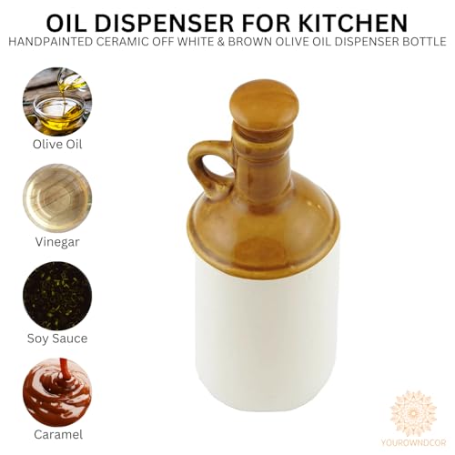 KITDECO Ceramic Oil Dispensers, 1L, 1 Piece, Off-White, Brown for Kitchen (Ceramic 1 Dispenser with lid) |100% Food & Microwave Safe|Ideal for Storage of Cooking Oil, Vinegar| Ideal for Gift - Image 4