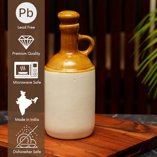 KITDECO Ceramic Oil Dispensers, 1L, 1 Piece, Off-White, Brown for Kitchen (Ceramic 1 Dispenser with lid) |100% Food & Microwave Safe|Ideal for Storage of Cooking Oil, Vinegar| Ideal for Gift - Image 2