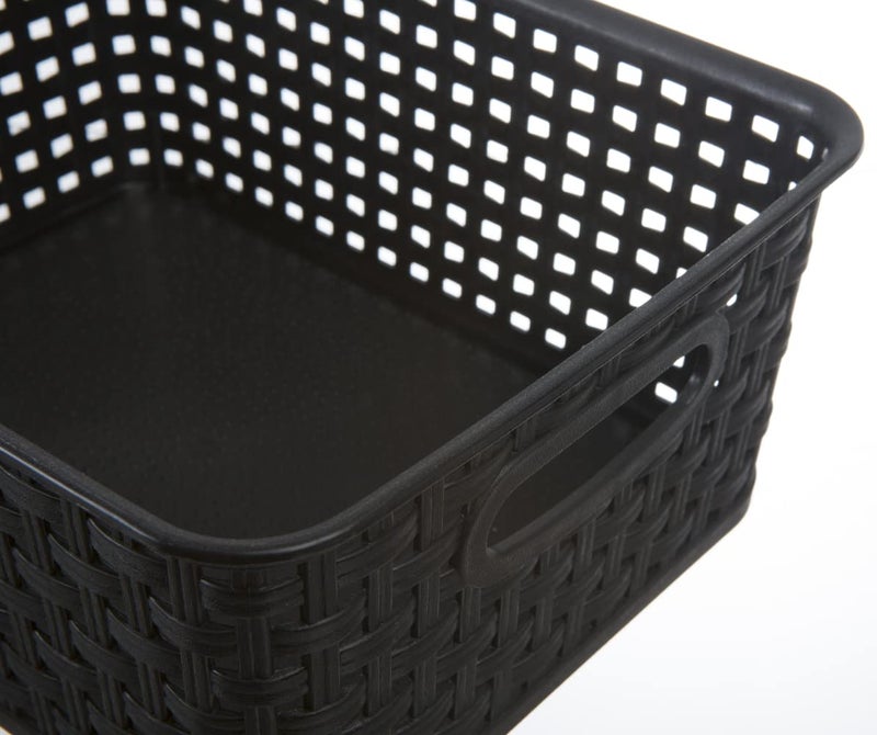 ZHENFAN Black Plastic Woven Storage Baskets, 6-Pack Weave Basket Organizer for Kitchen Office Bathroom - Image 3