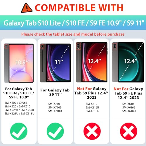 SEYMAC Case for Samsung Galaxy Tab S10 Lite/ S10 FE/ S9 FE/ S9 5G (10.9''/11''), Heavy Duty Shockproof Protective Case with Screen Protector, Rotating Stand, Hand Strap and Pen Holder, Black - Image 2