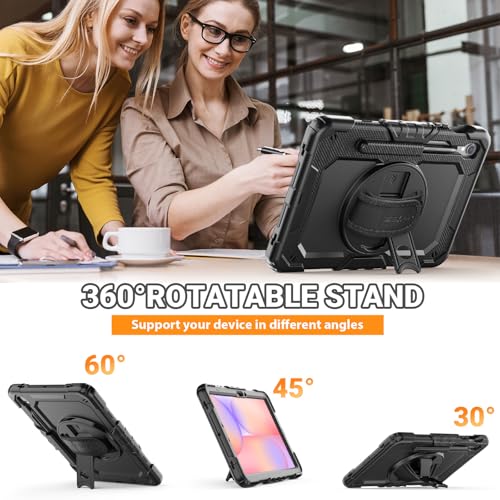 SEYMAC Case for Samsung Galaxy Tab S10 Lite/ S10 FE/ S9 FE/ S9 5G (10.9''/11''), Heavy Duty Shockproof Protective Case with Screen Protector, Rotating Stand, Hand Strap and Pen Holder, Black - Image 4