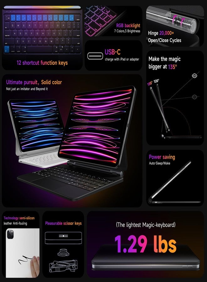 HOU iPad Air 11'' Keyboard (M2 2024/M3 2025)/iPad Air 5 2022/iPad Air 4 10.9 2020, iPad Pro 11 Inch Keyboard (4th 3rd 2nd 1st) with Floating Design, Trackpad, Backlight 7 Colors, Spanish Ñ,Green - Image 3