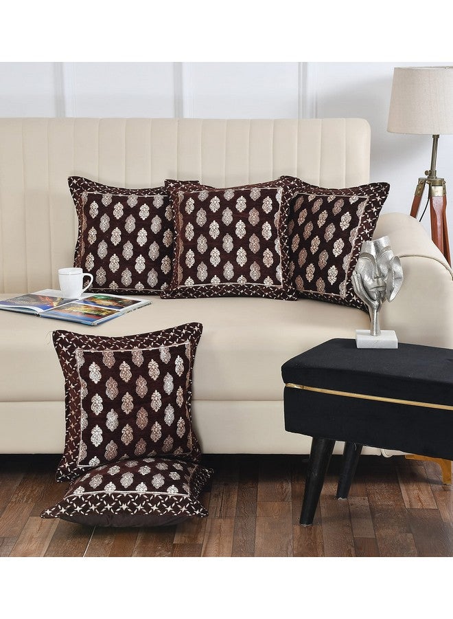 DECOMIZER DECOMIZER Jacquard Geomteric Cushion Covers 24 Inch X 24 Inch Set Of 5 Ethnic Motifs 240 TC Cushion Covers,Design- Ambi,Color- Coffee  - Image 1