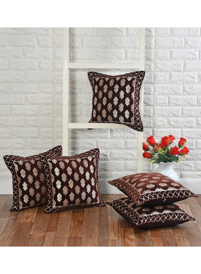 DECOMIZER DECOMIZER Jacquard Geomteric Cushion Covers 24 Inch X 24 Inch Set Of 5 Ethnic Motifs 240 TC Cushion Covers,Design- Ambi,Color- Coffee  - Image 2
