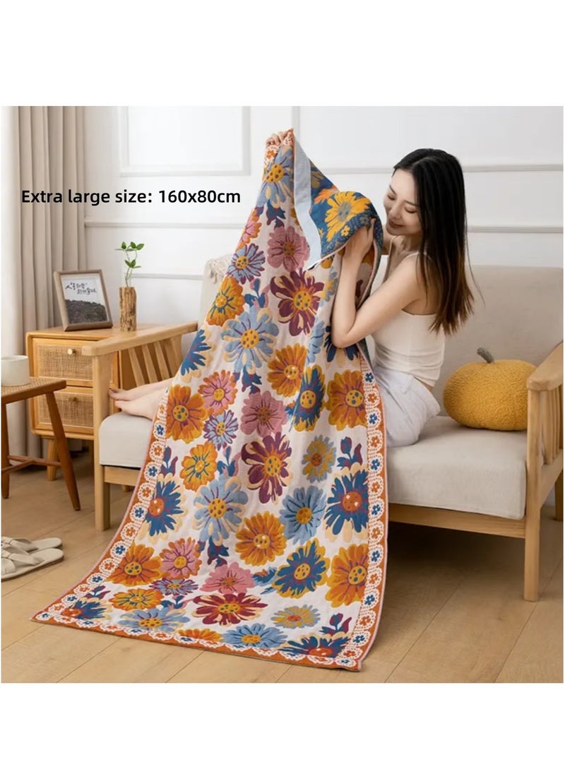 OMEVE Bath Towel Oversized Adult Bath Towel Bohemian-inspired Style, 4-Layered Softness, Minimal Shedding, Quick Absorption & Fast Drying, Wrapping Capability, Double Sided Pattern 80*160cm  - Image 3