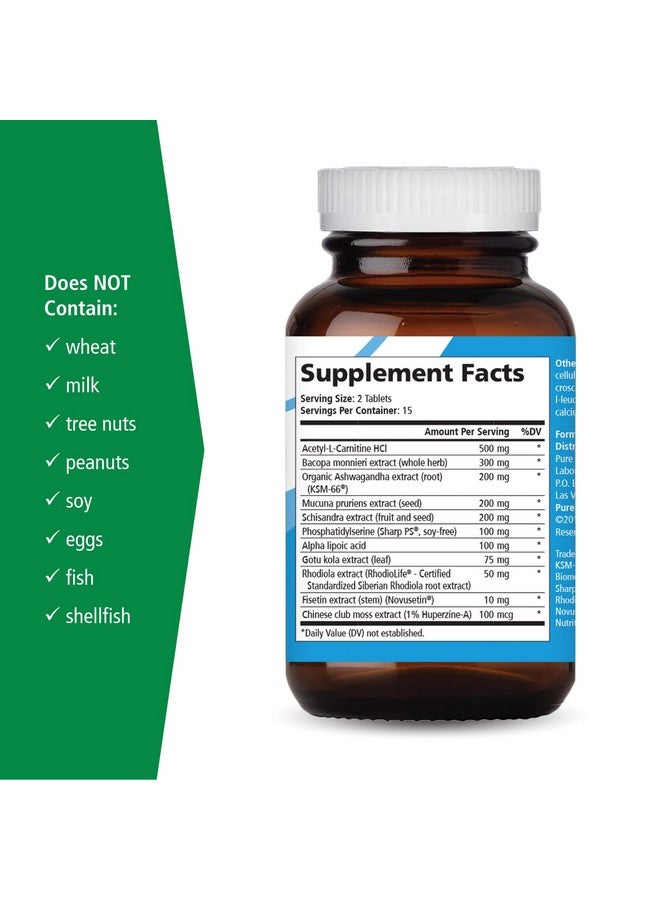 PURE ESSENCE LABS Brain Essence - Memory Supplement & Vitamin for Men, Women & Adults - Herbal Booster for Memory, Focus, Clarity & Stress Relief - Bacopa Monnieri, Ashwagandha & More (60 Tablets) - Image 5