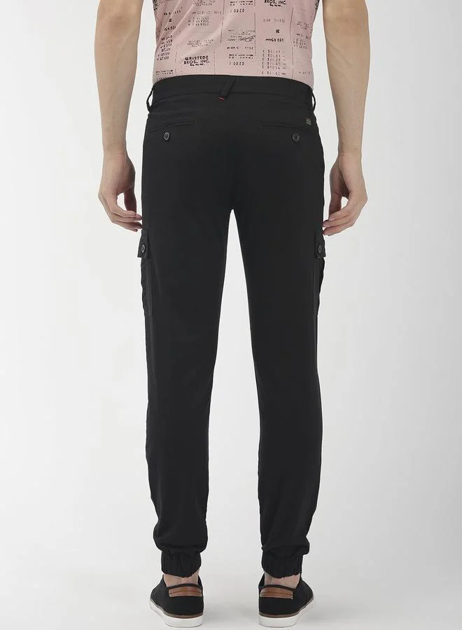 The Indian Garage Co  Men Black Mid Rise Slim Fit Cargo Pants for Men | Best Price UAE