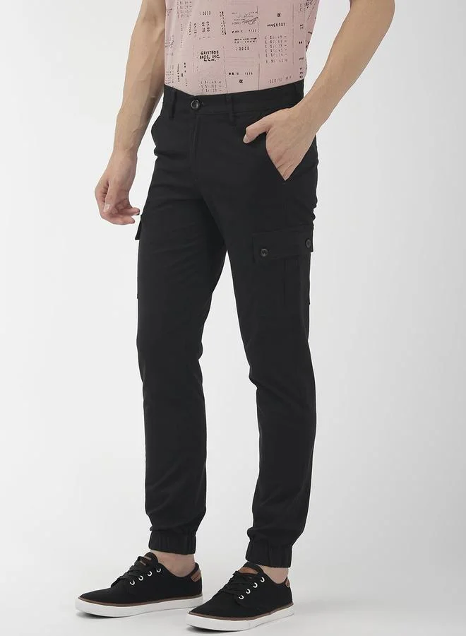 The Indian Garage Co The Indian Garage Co Men Black Mid Rise Slim Fit Cargo Pants