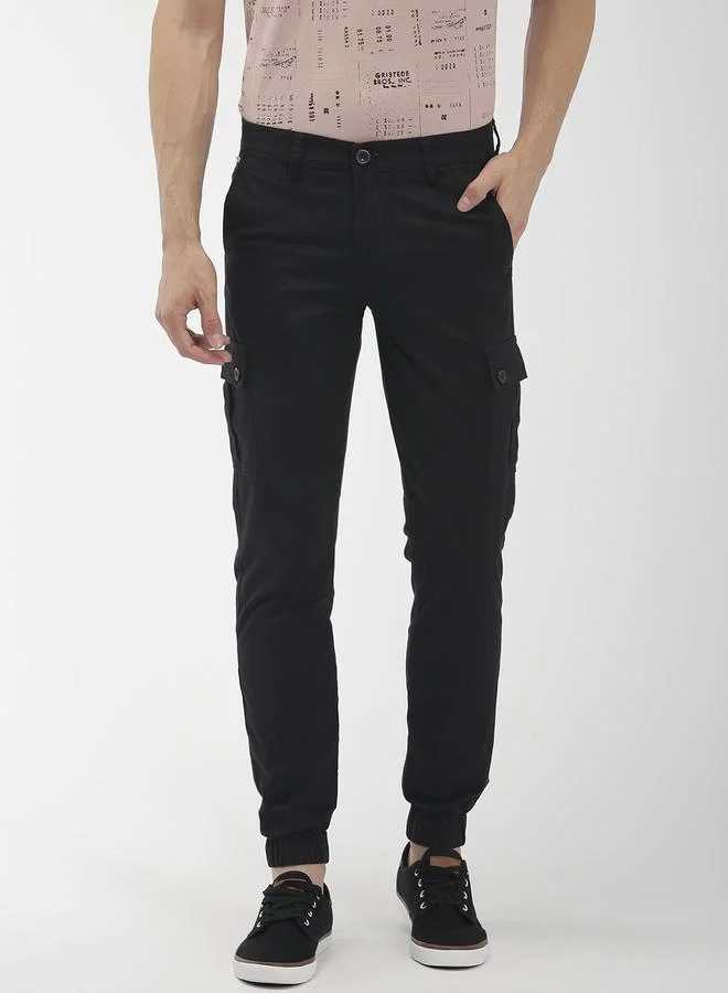 The Indian Garage Co The Indian Garage Co Men Black Mid Rise Slim Fit Cargo Pants