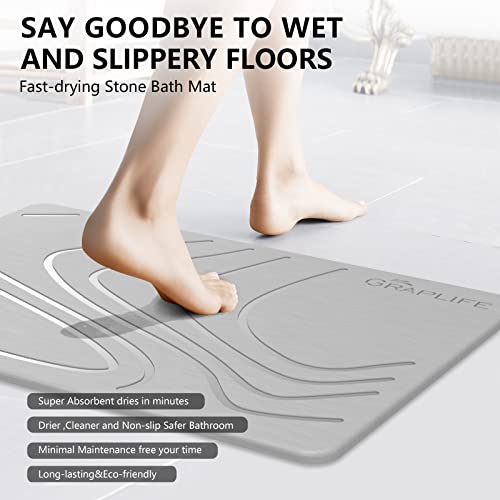 Graplife Stone Bath Mat Non-Slip Fast-Drying Mat for Kitchen Counter Tub & Bathroom Floor Super Absorbent Diatomaceous Earth Shower Mat - Elegant Home Decor & Modern Accessories -Light Gray 23.5x15 - Image 3