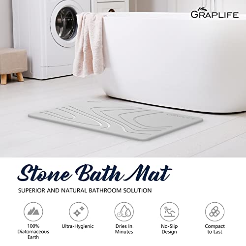 Graplife Stone Bath Mat Non-Slip Fast-Drying Mat for Kitchen Counter Tub & Bathroom Floor Super Absorbent Diatomaceous Earth Shower Mat - Elegant Home Decor & Modern Accessories -Light Gray 23.5x15 - Image 2