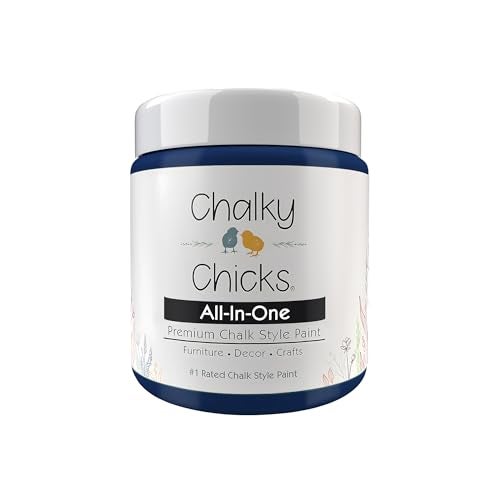 Chalky Chicks طلاء تشاكي تشيكس الشامل للأثاث أو الخزائن - 16 أونصة سائلة - تشطيب غير لامع بلون أزرق داكن للمعادن والأثاث الخشبي - بدون صنفرة شامل لديكور المنزل والحرف اليدوية، صنع في الولايات المتحدة - Image 1