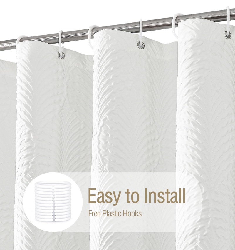 Gibelle White Shower Curtain for Bathroom, 3D Embossed Textured Fabric Curtain, Modern Farmhouse Chic Soft Cloth Set with Hooks, 72x72 - Image 2