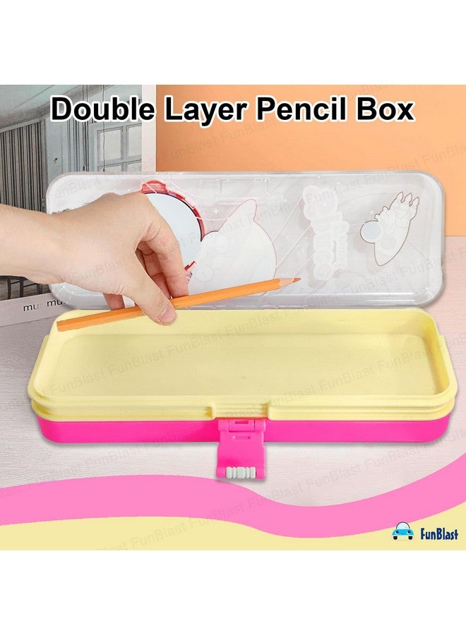 FunBlast Pencil Box for Girls - Space Theme Pencil Box for Kids, Double Layer Pencil Box, Pencil Case, School Supplies, Geometry Box, Stationary Gifts for Kids - Pink - Image 4