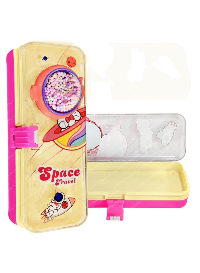 FunBlast Pencil Box for Girls - Space Theme Pencil Box for Kids, Double Layer Pencil Box, Pencil Case, School Supplies, Geometry Box, Stationary Gifts for Kids - Pink - Image 1
