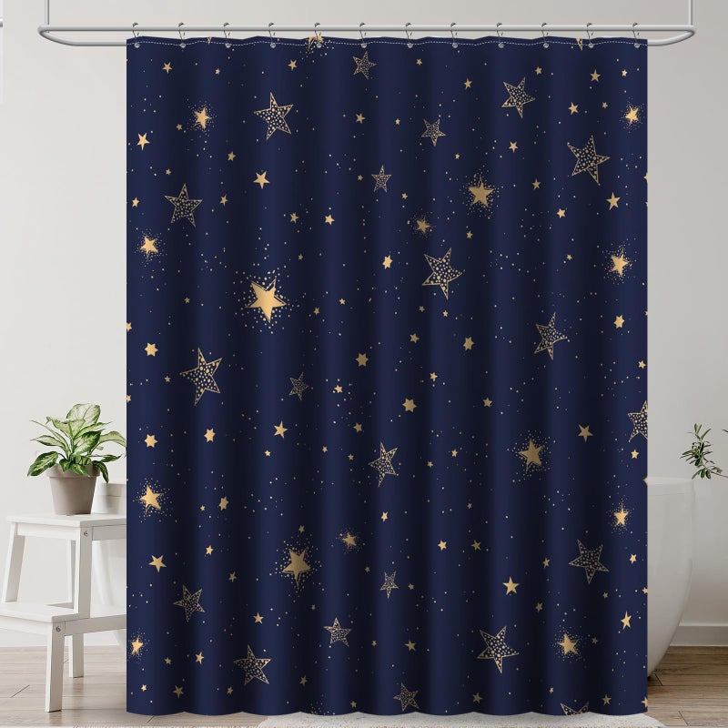 Amaredom Star Shower Curtain, Celestial Shower Curtain for Bathroom, Waterproof Fabric Shower Curtain Set, Bathroom Decoration with 12 Hooks 72x72 Inches - Image 1