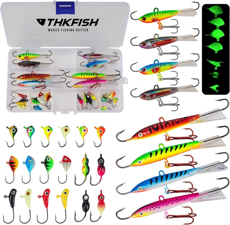 THKFISH Ice Fishing Lures Ice Fishing Jigs Ice Fishing Gear Hard Fishing Lures and Jigs Walleye Ice Fishing Kit Crappie Panfish Pike Jigs,14/26/40PCS - Image 1