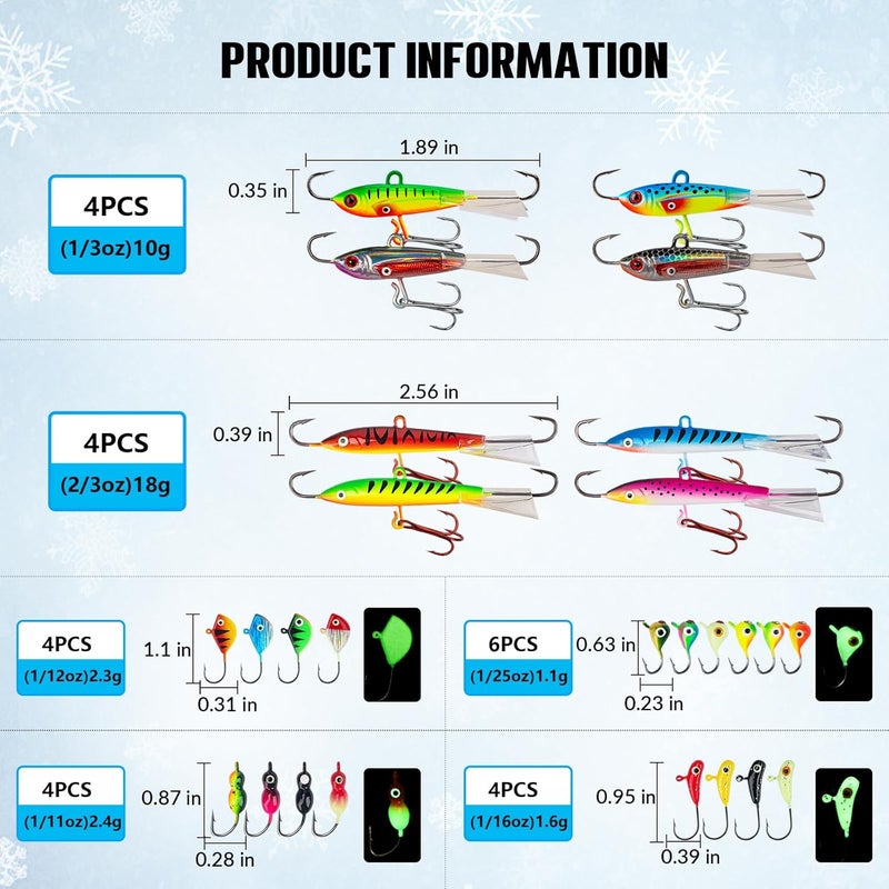 THKFISH Ice Fishing Lures Ice Fishing Jigs Ice Fishing Gear Hard Fishing Lures and Jigs Walleye Ice Fishing Kit Crappie Panfish Pike Jigs,14/26/40PCS - Image 4