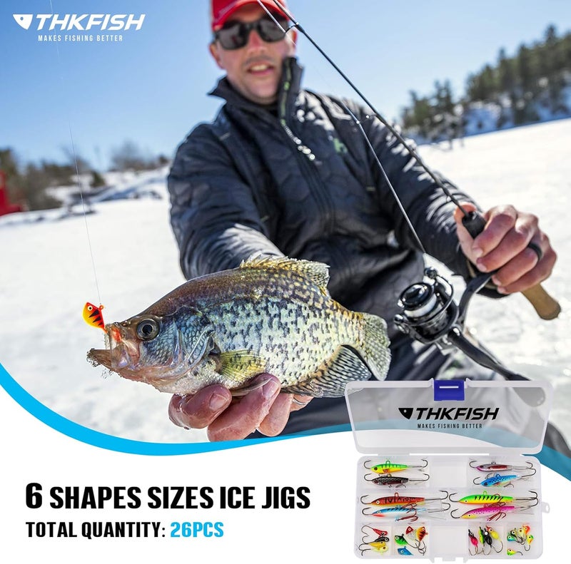 THKFISH Ice Fishing Lures Ice Fishing Jigs Ice Fishing Gear Hard Fishing Lures and Jigs Walleye Ice Fishing Kit Crappie Panfish Pike Jigs,14/26/40PCS - Image 5