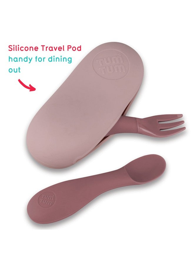 Tum Tum Baby Cutlery with Case - Baby Spoon & Fork Set, Self Feeding Cutlery, Silicone, 6+ Months, Pink - Image 3
