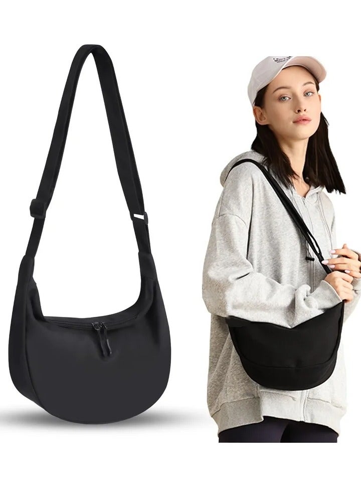 Small Sling Crossbody Bag for Women Men, Casual Crossbody Bag Sling Backpack with Adjustable Strap, Lightweight Nylon Shoulder Waist Pack Belt Bag with 2 Zippers for School Travel Hiking (Black) - Image 1